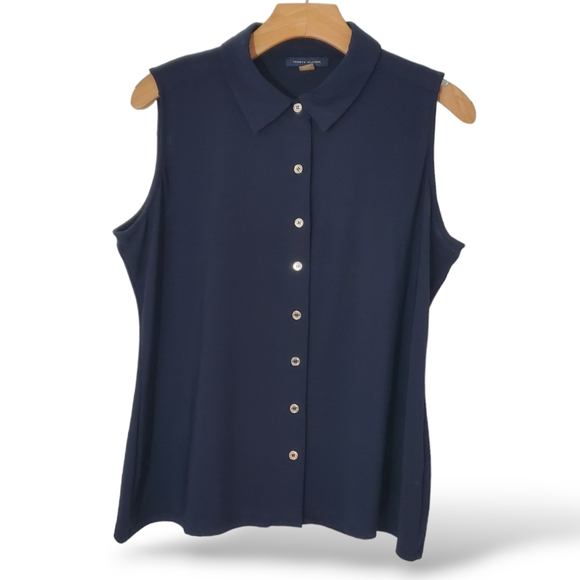 Tommy Hilfiger Women's Sleeveless Button-upBlouse Navy Blue size LG - Picture 4 of 9